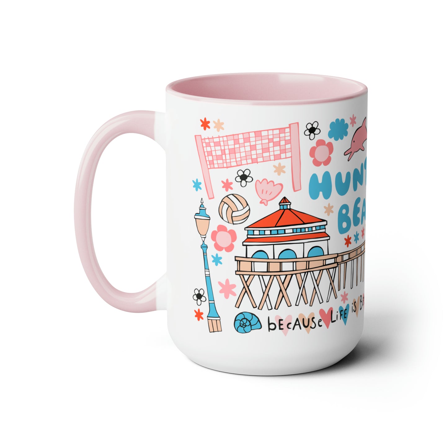 Huntington Beach - *BIG* Coffee Mug (15oz, pink)