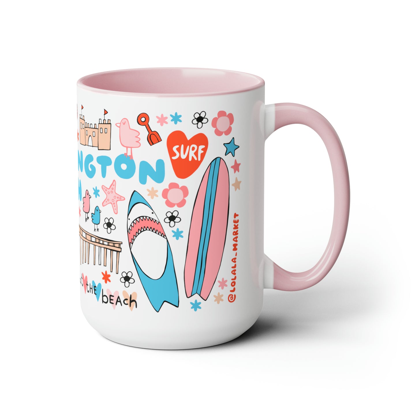 Huntington Beach - *BIG* Coffee Mug (15oz, pink)