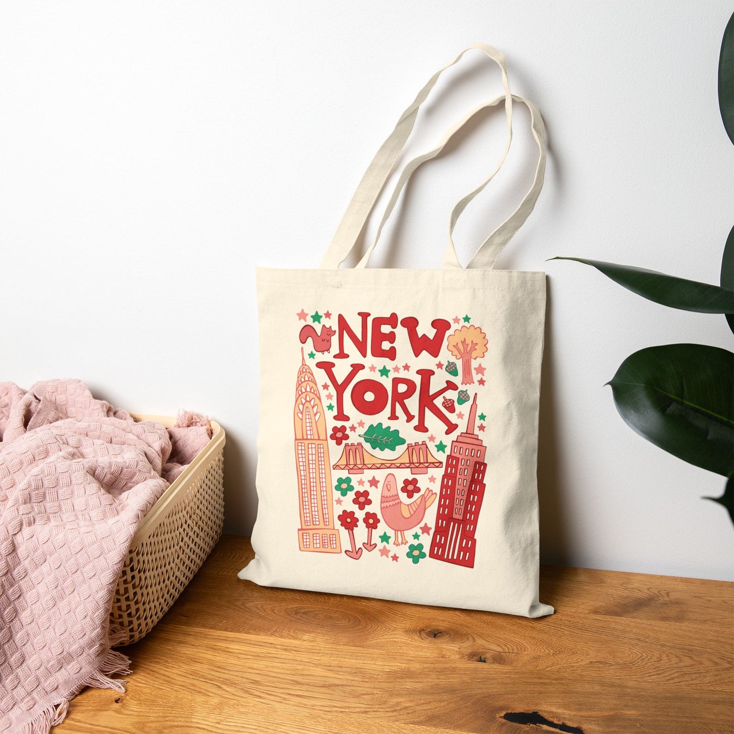 New York Tote Bag - Brooklyn Bridge & Skyscrapers (Pizza)