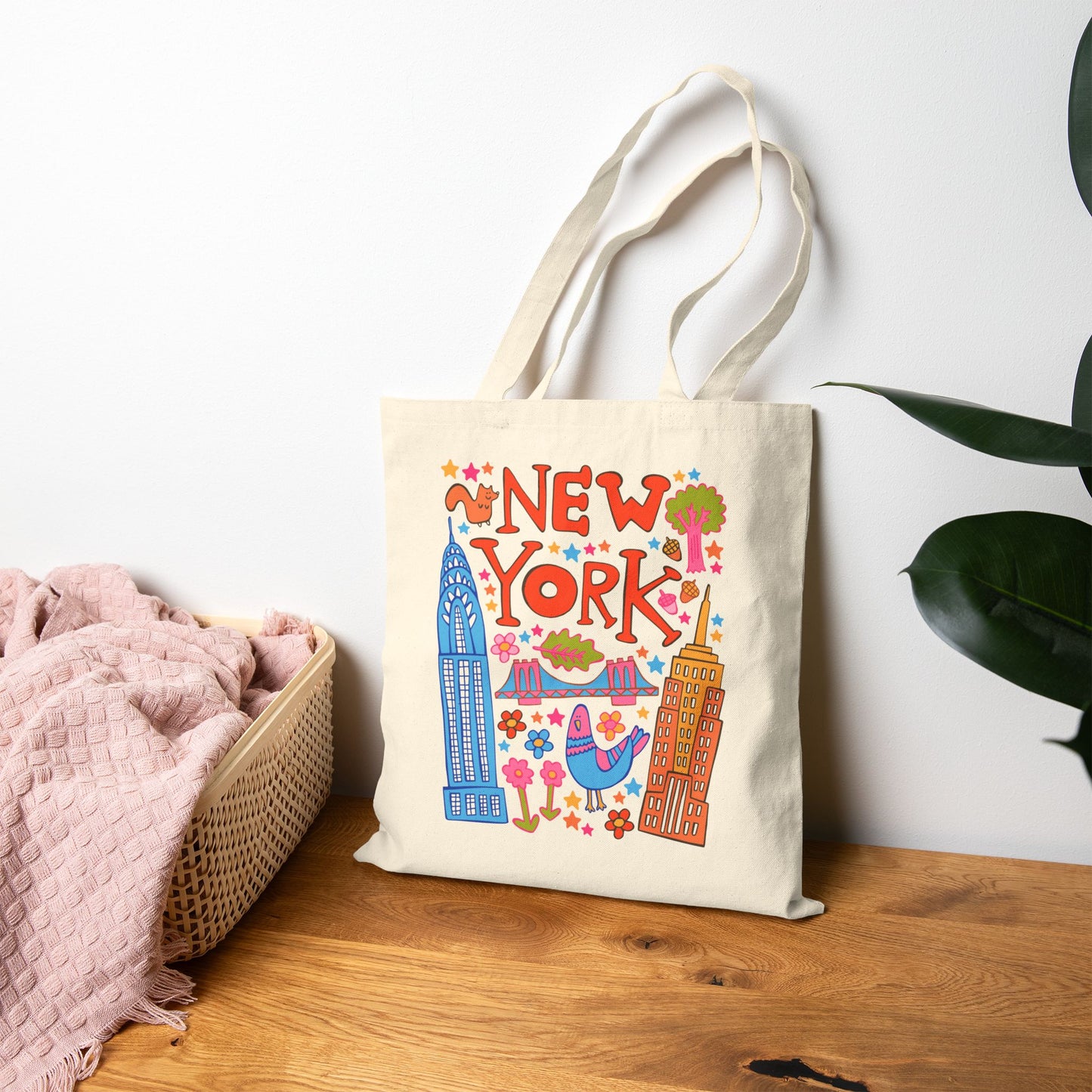 New York Tote Bag - Brooklyn Bridge & Skyscrapers (Confetti)