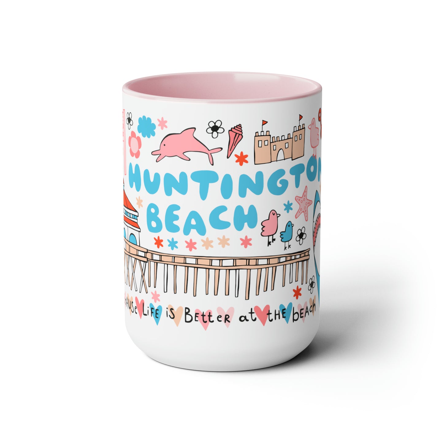 Huntington Beach - *BIG* Coffee Mug (15oz, pink)