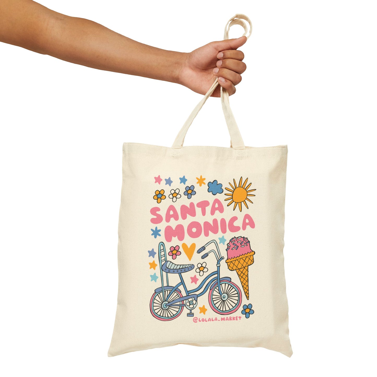 Santa Monica (Bike) - Cotton Canvas Tote Bag