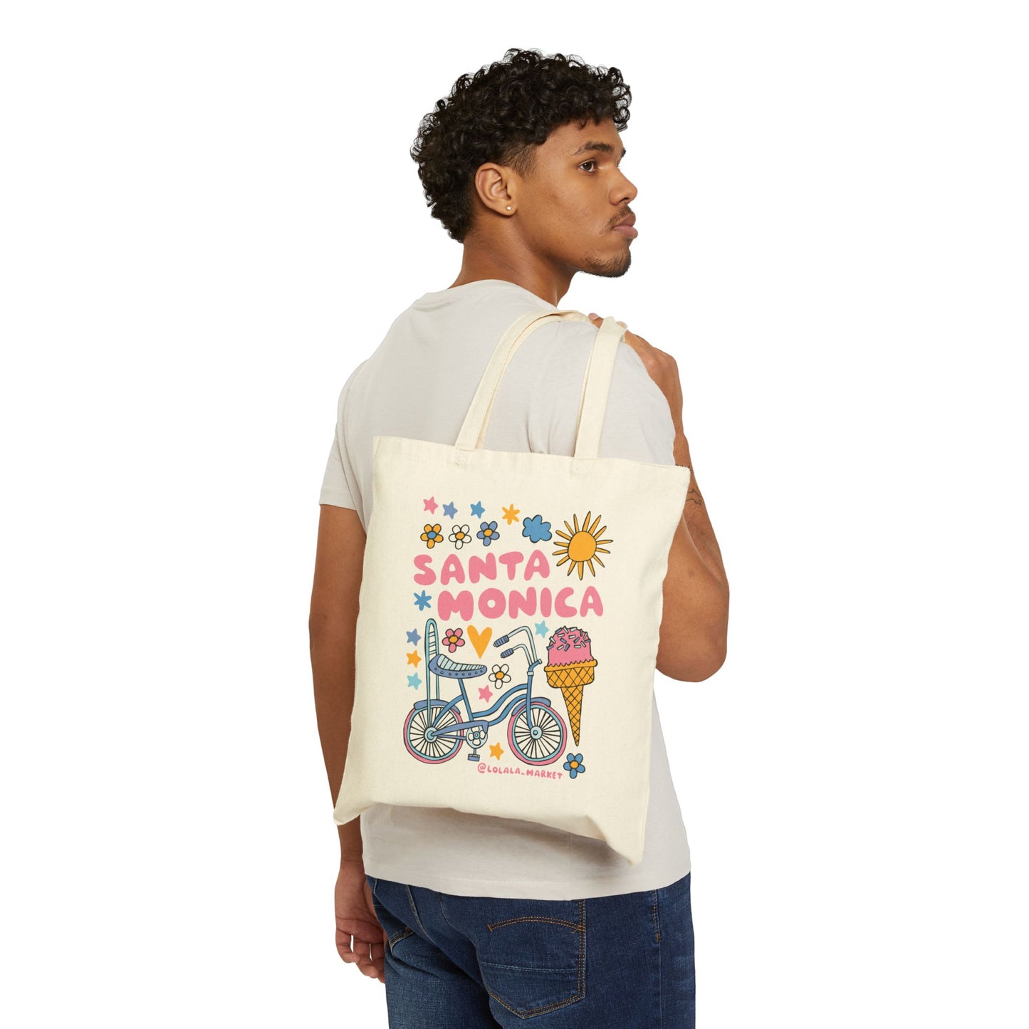 Santa Monica (Bike) - Cotton Canvas Tote Bag