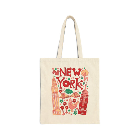 New York Tote Bag - Brooklyn Bridge & Skyscrapers (Pizza)