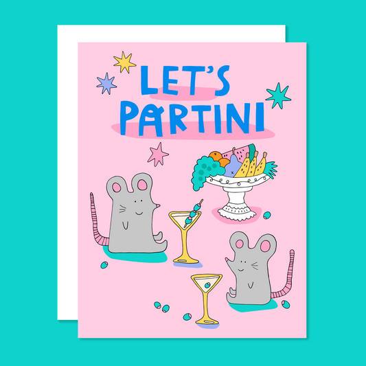 Let's Partini - Birthday Card (Martini Mice)